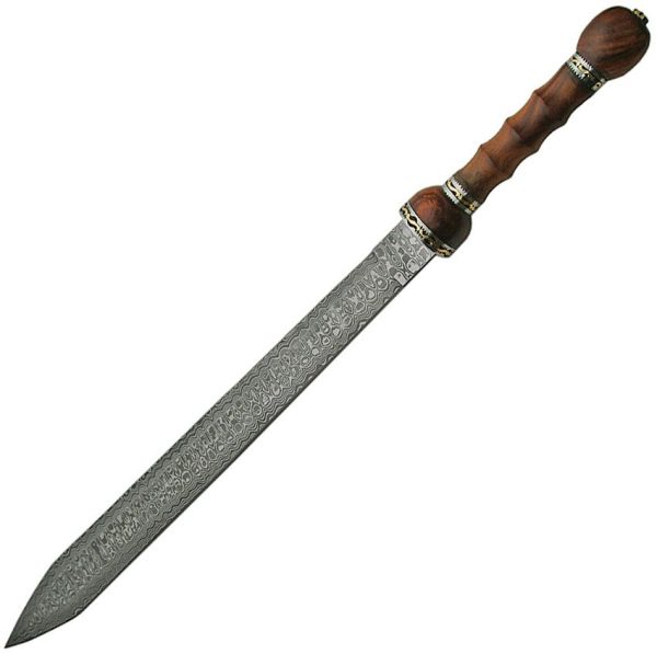 Damascus Rosewood Sword 20.5" Double Edged Blade Fixed Blade