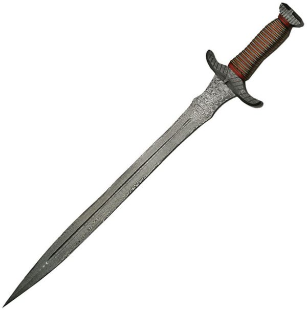 Damascus Needle Tooth Wired Sword 30" Fixed Blade Damascus Steel