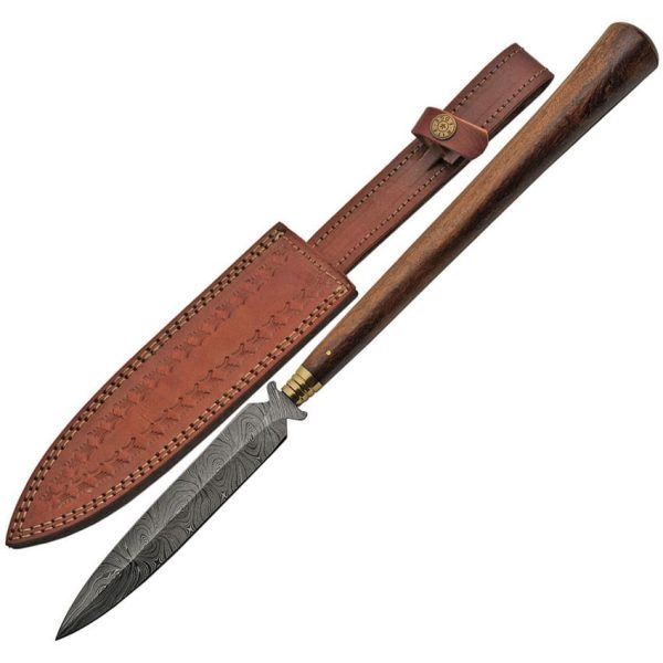 Damascus Spear Wood Handle Fixed Blade Knife 8" Damascus Steel