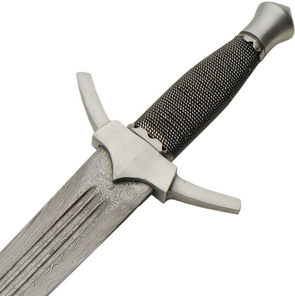Damascus Short Sword Wire Handle Fixed Blade 19in Damascus Steel