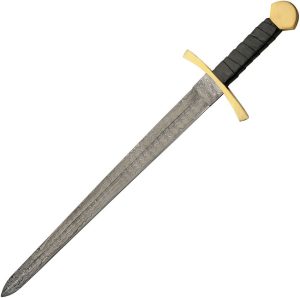 DM5030.jpg Damascus Medieval Sword 23" Damascus Steel Blade Black Leather