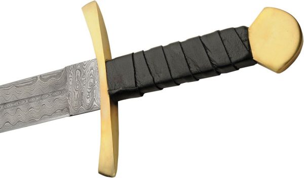 Damascus Medieval Sword 23" Damascus Steel Blade Black Leather
