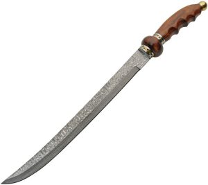Damascus Saber Brass/Wood Fixed Blade Knife 14.5" Damascus Steel