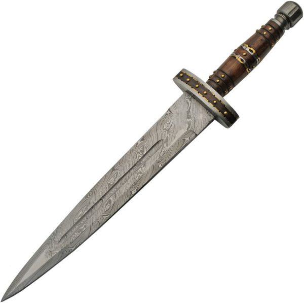 Damascus Short Sword 12" Damascus Steel Fixed Blade Wood Handle