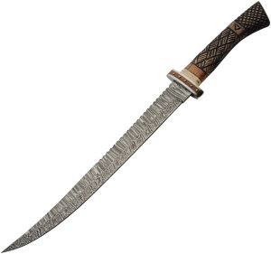 Damascus Saber Style Sword 16.5" Damascus Steel Blade Fixed