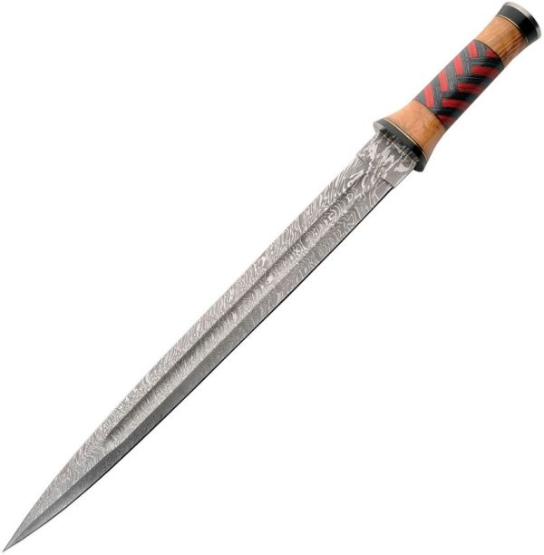 Damascus Red Braided Sword 17" Damascus Steel Fixed Blade