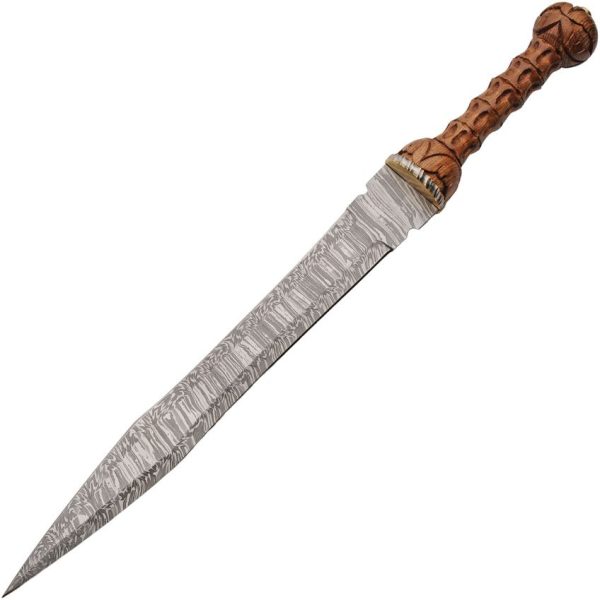 Damascus Gladius Grooved Sword - 15.5 inch Blade