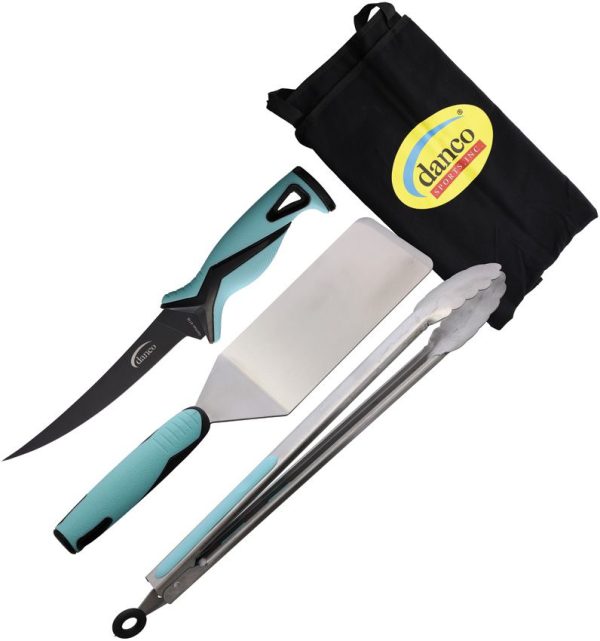 Danco Pro Series 4pc Grilling Kit 7" Stainless Blade Black Teal