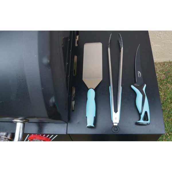 Danco Pro Series 4pc Grilling Kit 7" Stainless Blade Black Teal