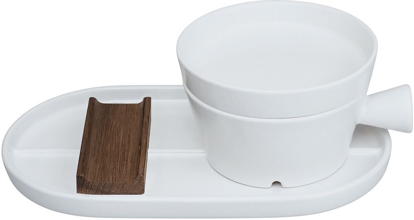 Dovo Shave Bowl Set Daylight White Ceramic with Wooden Shelf