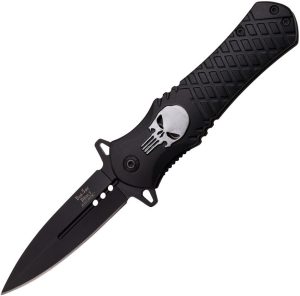 Dark Side Silver Skull Linerlock - Black Aluminum