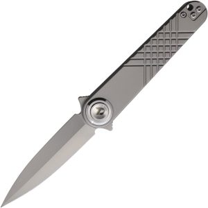 Dreamtech Button Lock Gray Ti Folding Knife 14C28N Dagger Blade