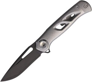 Dreamtech Button Lock Crystal Gray Folding Knife 3.13" Blade
