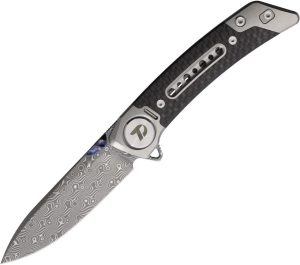 Dreamtech Framelock Dam Ti/CF Damascus Folding Knife Gray Titanium