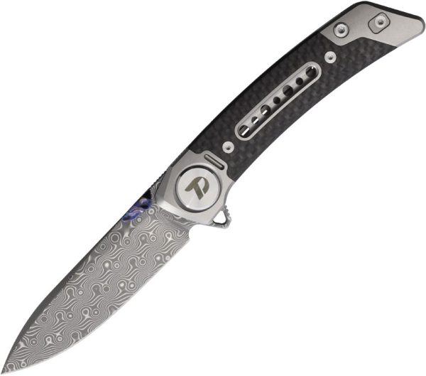 Dreamtech Framelock Dam Ti/CF Damascus Folding Knife Gray Titanium