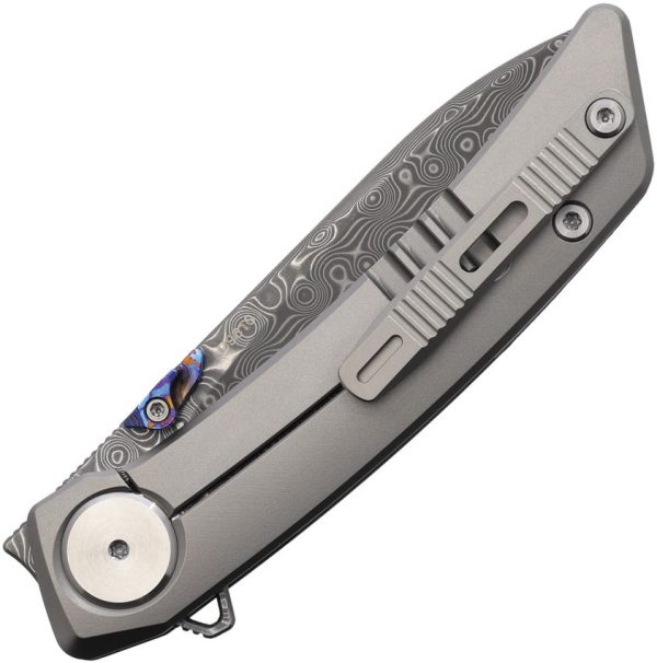 Dreamtech Framelock Dam Ti/CF Damascus Folding Knife Gray Titanium
