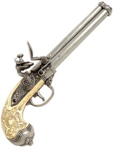 Denix Italian 3-Barrel Flintlock - Silver Finish