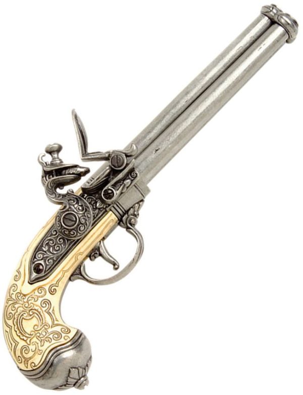 Denix Italian 3-Barrel Flintlock - Silver Finish