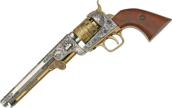 Denix Civil War 1851 Navy Revolver Replica Antique Nickel Silver