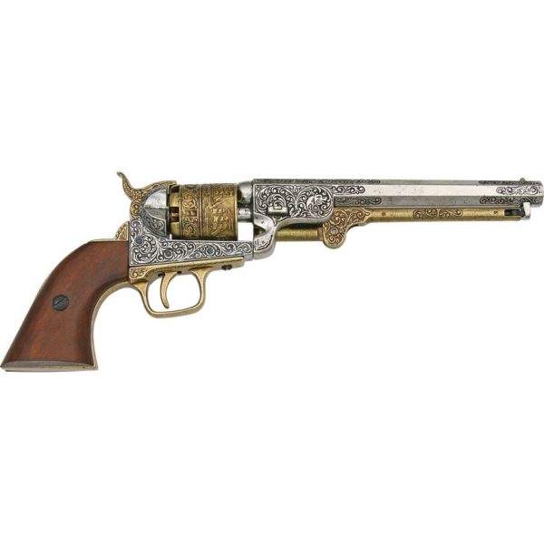 Denix Civil War 1851 Navy Revolver Replica Antique Nickel Silver