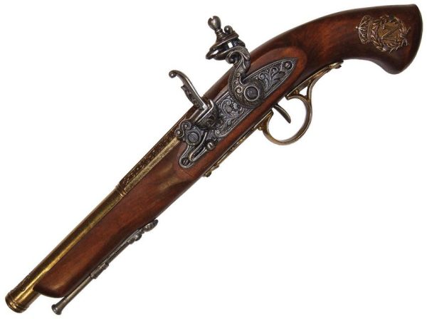 Denix Flintlock Pistol Replica Left-Handed 15" Brass Barrel