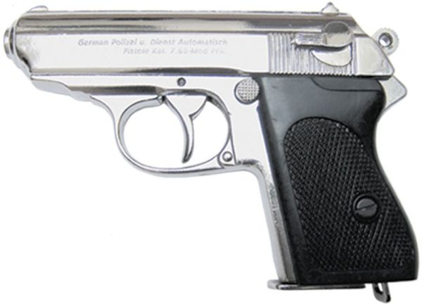 Denix 31 Walther PPK Nickel Replica Pistol 8.5" Non-Firing