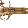 Denix French 2 Barrel Flintlock - Antique Gold Finish