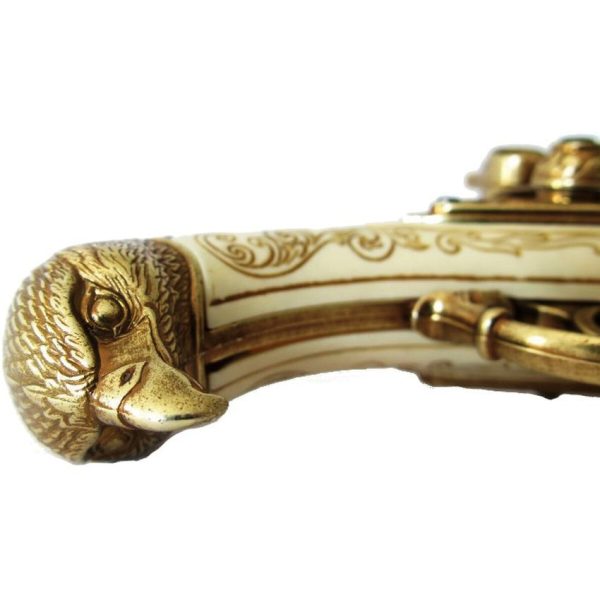 Denix French 2 Barrel Flintlock - Antique Gold Finish