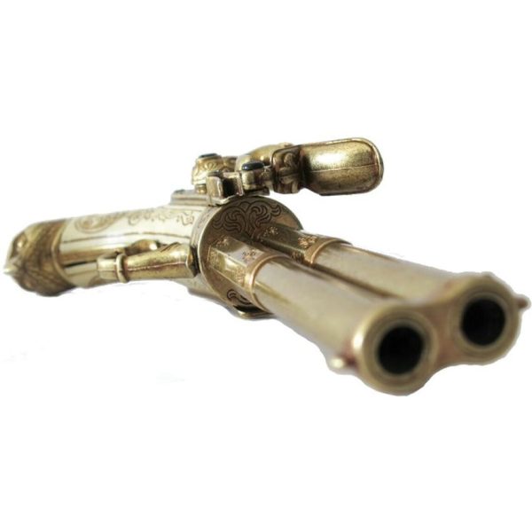 Denix French 2 Barrel Flintlock - Antique Gold Finish