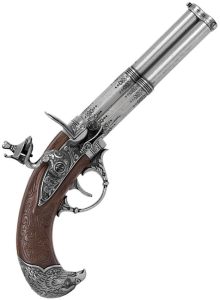 DX1306.jpg Denix Revolving 3 Barrel Flintlock Replica - Engraved Wood