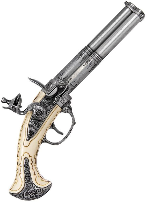Denix Revolving 3 Barrel Flintlock Replica - Silver Ivory