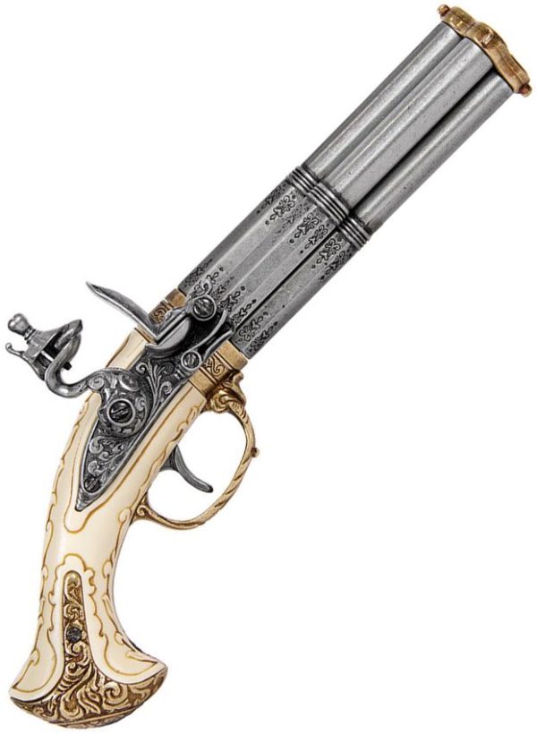 Denix Revolving 4 Barrel Flintlock Replica - Faux Ivory