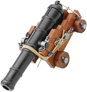 DX407.jpg Denix British Naval Cannon Black Metal Brown Wood Base