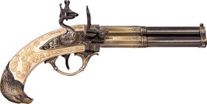 Denix French 3 Barrel Flintlock - Antique Brass Finish