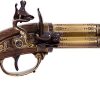 Denix French 3 Barrel Flintlock - Wood Grip Brass