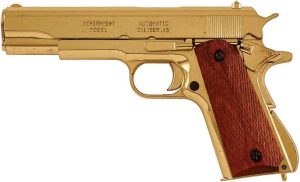 Denix 1911 Gold Automatic Pistol Replica Brass Wood Grips