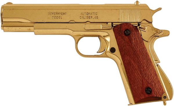 DX5312.jpg Denix 1911 Gold Automatic Pistol Replica Brass Wood Grips