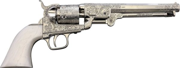 DX6040.jpg Denix 1851 Navy Revolver Replica Nickel Engraved Ivory Grips