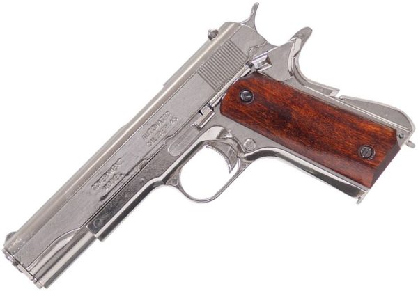 Denix M1911A1 .45 Pistol Replica Nickel Finish Wood Grips