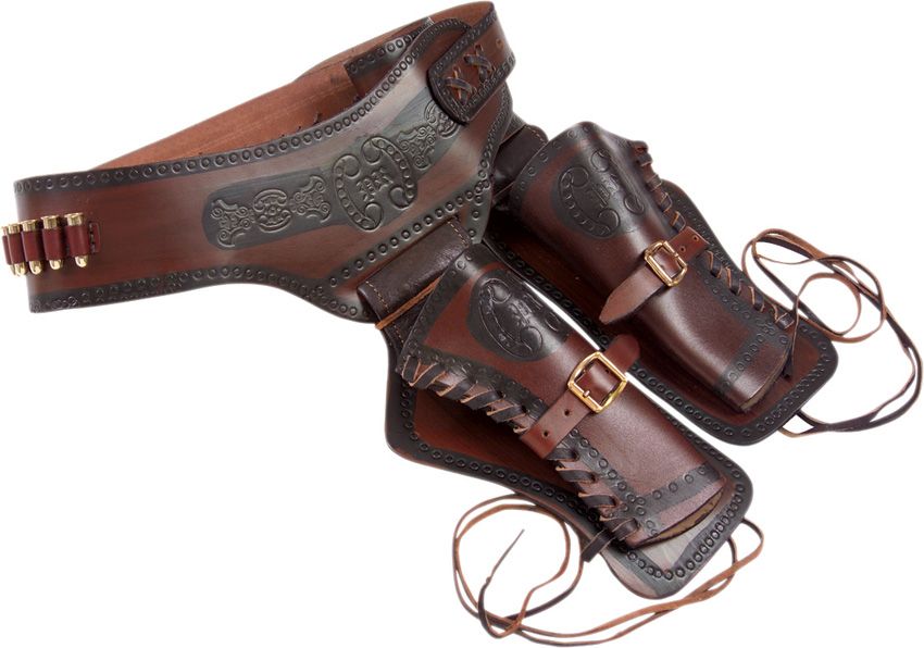 DX704.jpg Denix Old West Leather Holster Dual Revolver Black/Brown w/ 24 Replica Bullets