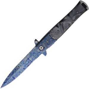 ElitEdge Damascus Etched Linerlock A/O - Gray Acrylic
