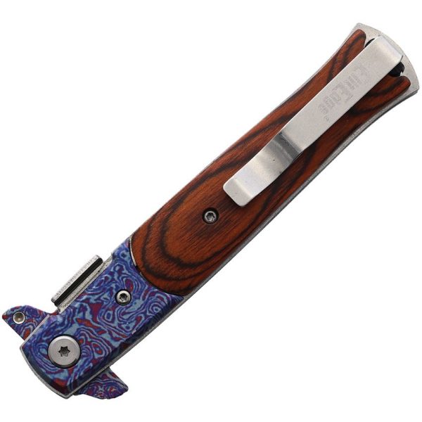 ElitEdge Damascus Etched Linerlock A/O - Wood