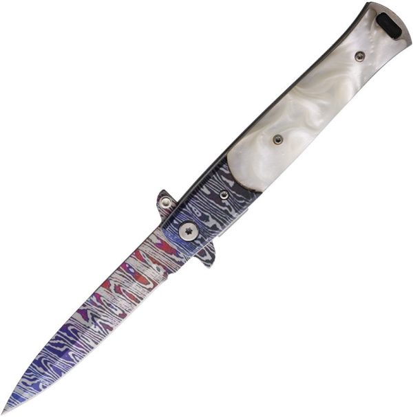 ElitEdge Damascus Etched Linerlock A/O - White