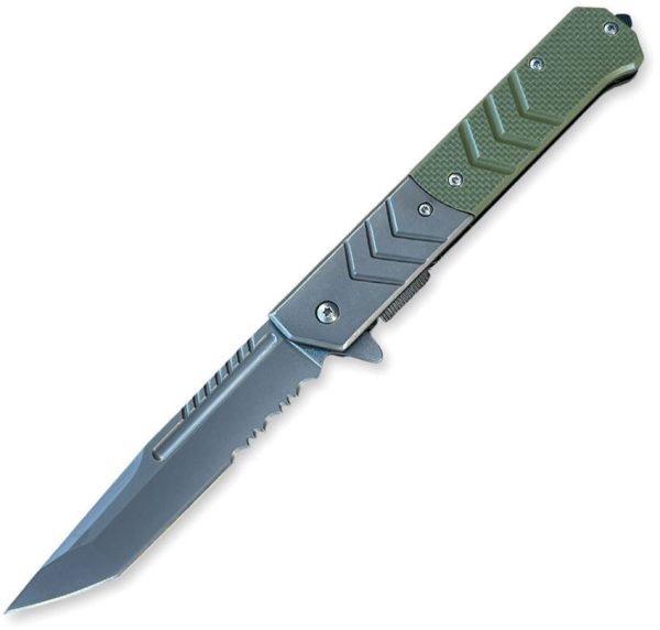 ElitEdge Linerlock A/O Green G10 Serrated Tanto