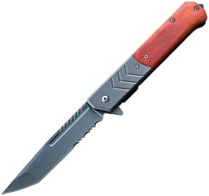 ElitEdge Linerlock A/O Wood Handle Serrated Tanto