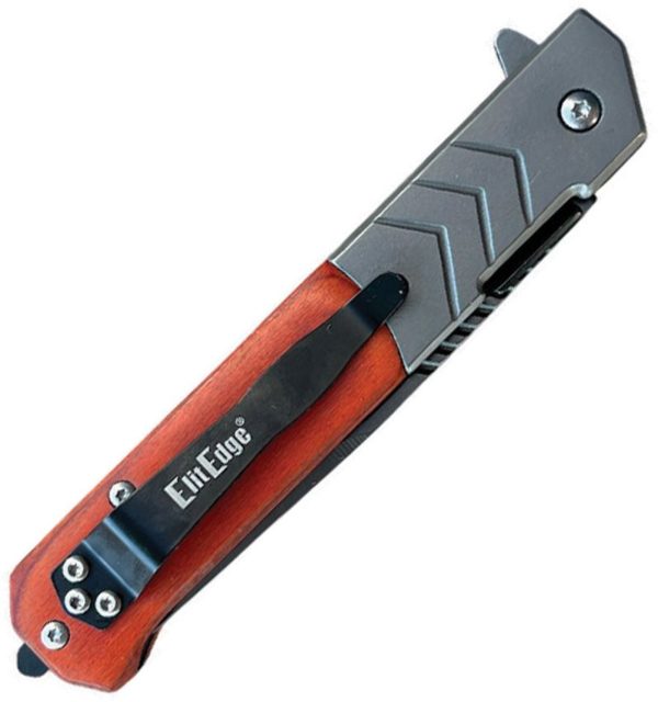 ElitEdge Linerlock A/O Wood Handle Serrated Tanto