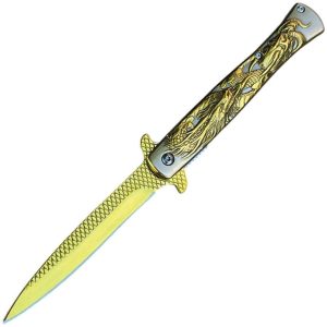 ElitEdge Stiletto Linerlock A/O Gold Titanium Spear Point