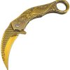 ElitEdge Mermaid Karambit Linerlock 3.75" Gold Folding Knife