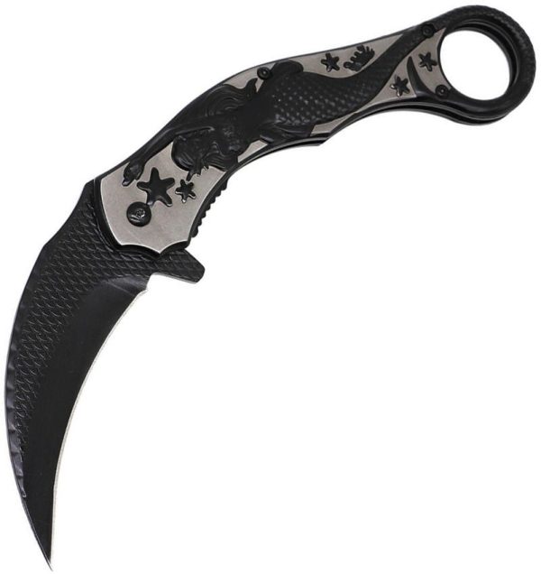 ElitEdge Mermaid Karambit Linerlock - Black/Silver