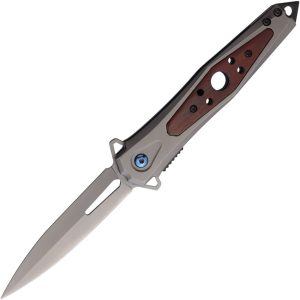 ElitEdge Linerlock A/O Assisted Folding Knife - Gray/Wood
